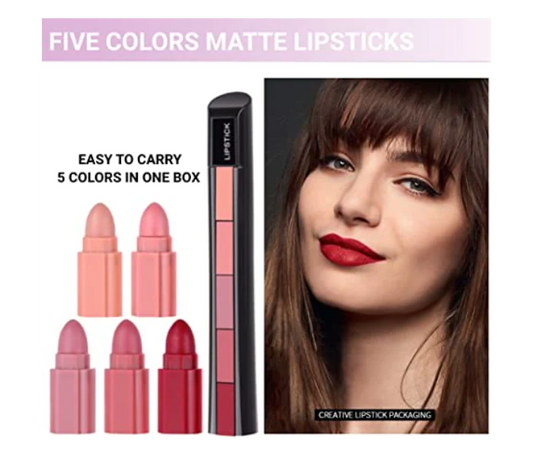 Matte Lipsticks 5 In 1 Red Brown Nude Pink Maroon Waterproof Long Lasting Creamy matte Lipsticks